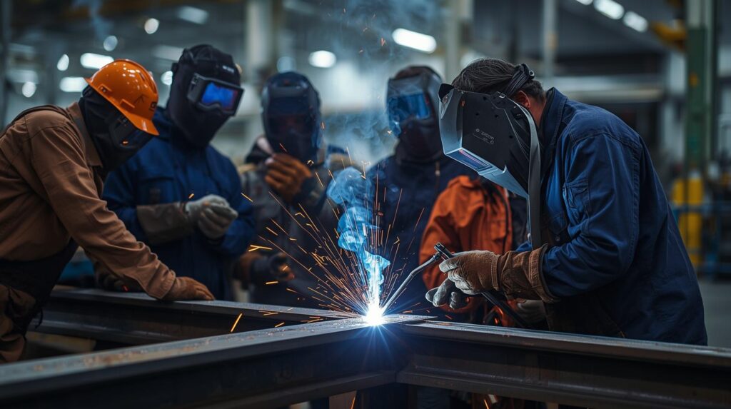 Group of welders watching a project in progress